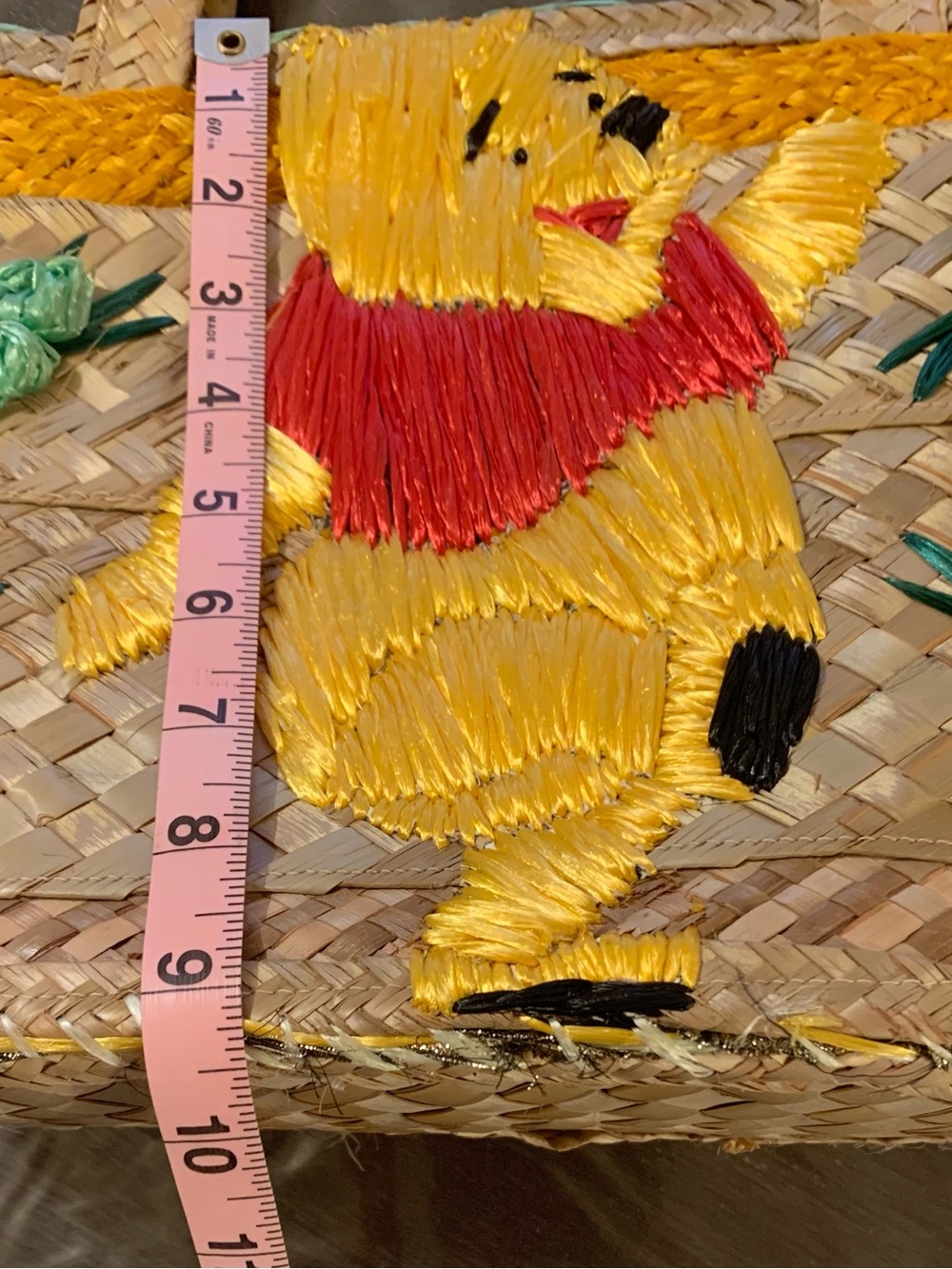 Handwoven Straw Tote with Winnie the Pooh. - Picture 5 of 6